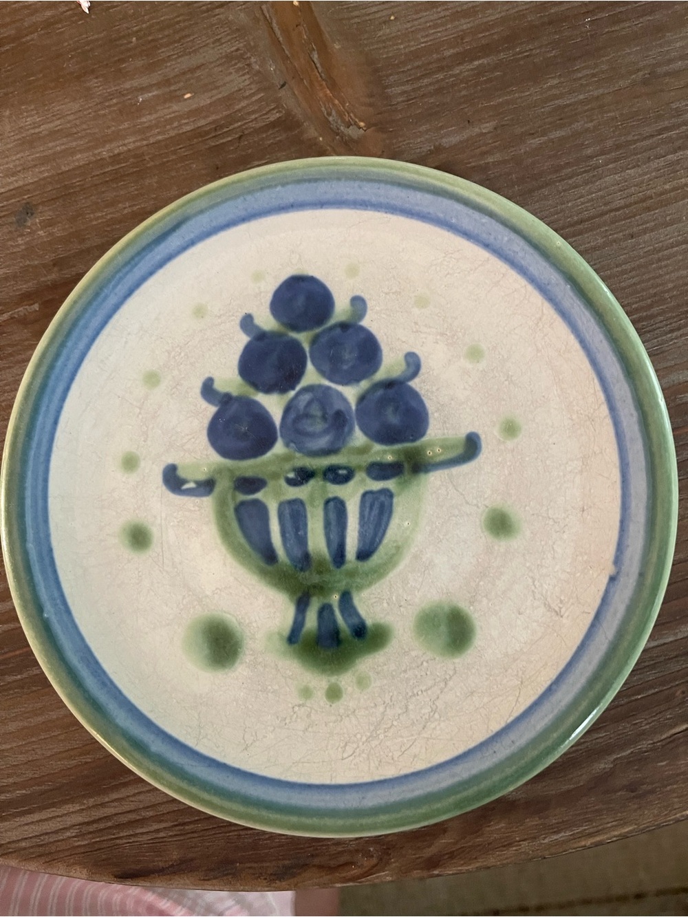 Hand-Painted Blue and Green Decorative Wall Plate by Hadley Pottery Trinket Dish